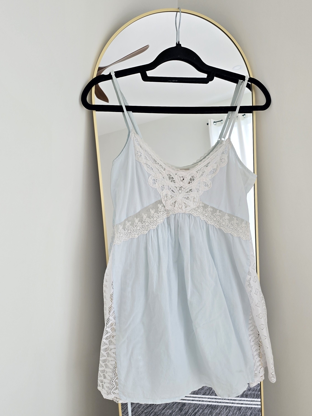 In Bloom Light Blue Chemise with White Lace Trim